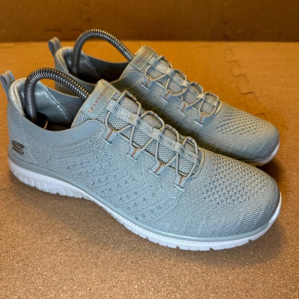 Skechers Bobs Sport Squad Women 9 Sage Green Bungee Slip On Walking Shoes 104723